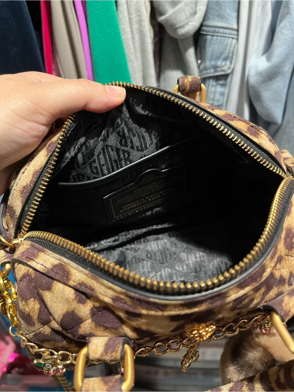 Kurt Geiger Leopard Quilted Satchel mini speedy style crossbody bag with charms - Picture 4 of 4